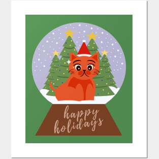 Holiday Cat In A Snow Globe Posters and Art